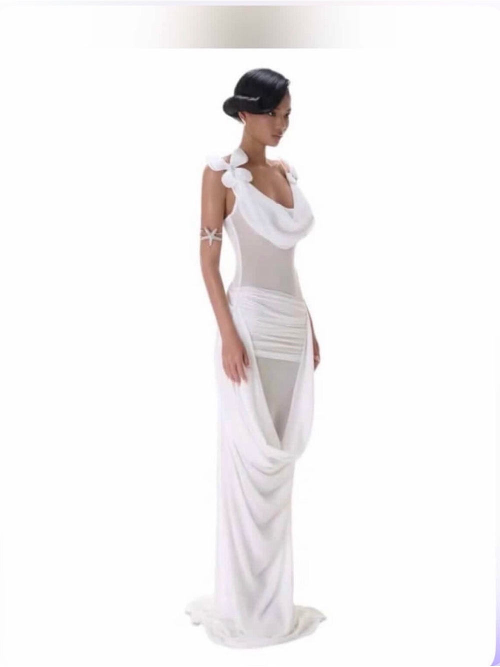 Grecian-Inspired White Draped Maxi Dress